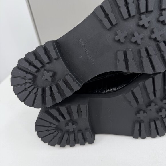 Everlane The Lug Loafer in Black Crocodile Leather size 7 Women's Chunky Heel - Picture 8 of 9